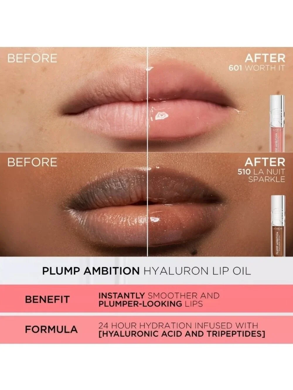 7 Piece L'Oréal Plump Ambition Hyaluron Lip Oil Bundle NEW!